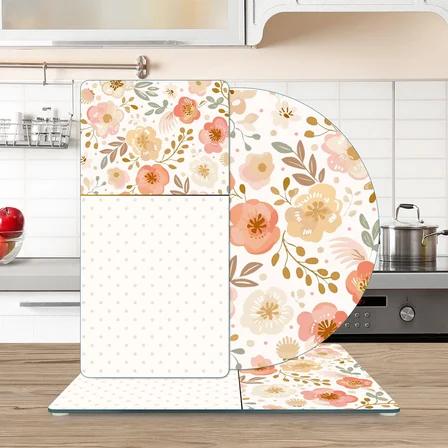 Decovetro Cam Sunum Servis Tabağı 3'lü Karma Set Flower & Points Desenli