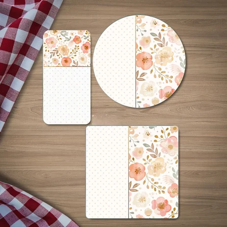 Decovetro Cam Sunum Servis Tabağı 3'lü Karma Set Flower & Points Desenli