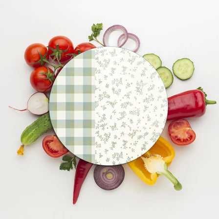 Decovetro Cam Kesme Tahtası ve Sunumluk Yuvarlak Minimal Flower & Buffalo Desenli 30 x 30 cm