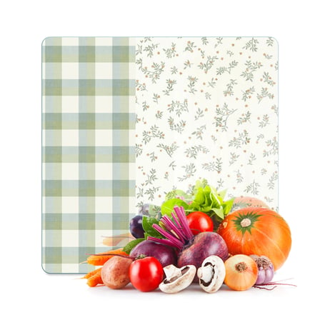 Decovetro Cam Kesme Tahtası ve Sunumluk Kare Minimal Flower & Buffalo Desenli 30 x 30 cm