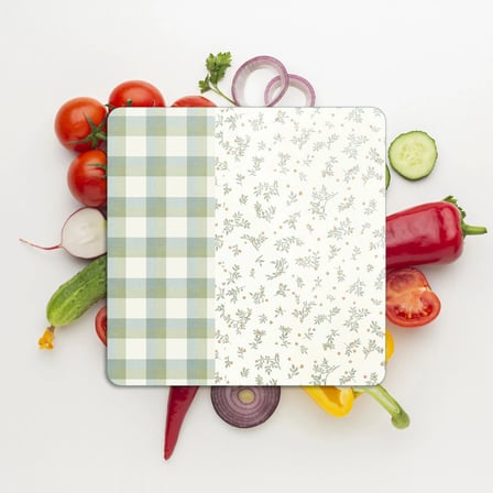 Decovetro Cam Kesme Tahtası ve Sunumluk Kare Minimal Flower & Buffalo Desenli 30 x 30 cm