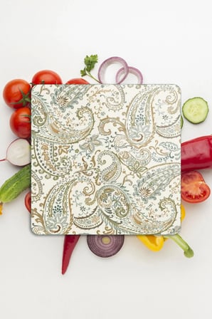 Decovetro Cam Kesme Tahtası ve Sunumluk Kare Şal Desenli 30 x 30 cm