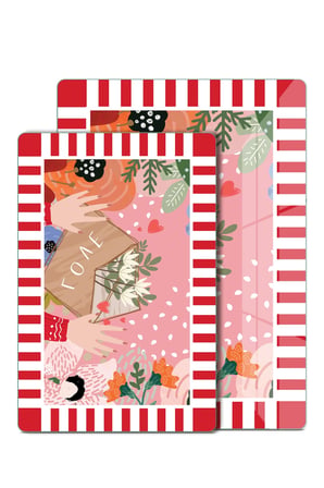 2'li Cam Kesme Tahtası ve Sunumluk Karışık Renkli Love Desenli 20 x 30 cm ve 25 x 35 cm