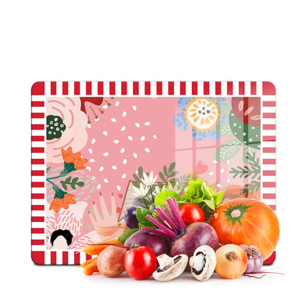 2'li Cam Kesme Tahtası ve Sunumluk Karışık Renkli Love Desenli 20 x 30 cm ve 25 x 35 cm