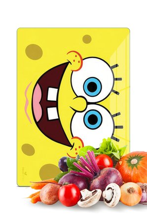Sünger Bob Mermer Desenli Cam Kesme Tahtası ve Sunumluk 25 x 35 cm
