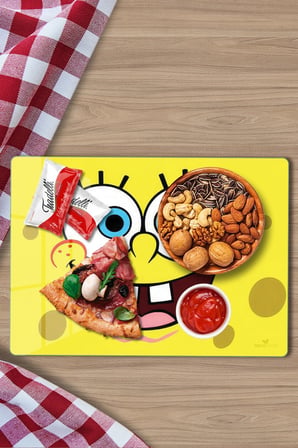 Sünger Bob Mermer Desenli Cam Kesme Tahtası ve Sunumluk 25 x 35 cm