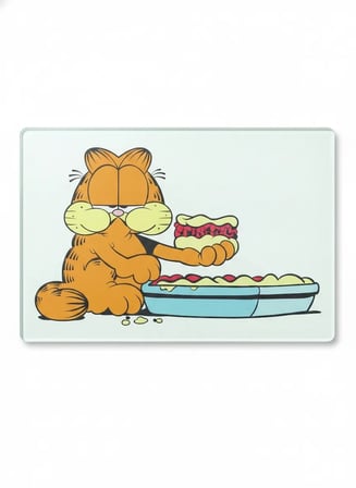 Garfield Lazanya Desenli Cam Kesme Tahtası ve Sunumluk 25 x 35 cm