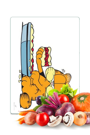 Garfield Lazanya Desenli Cam Kesme Tahtası ve Sunumluk 25 x 35 cm