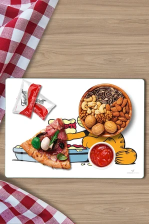 Garfield Lazanya Desenli Cam Kesme Tahtası ve Sunumluk 25 x 35 cm