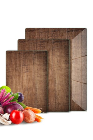 3'lü Cam Kesme Tahtası ve Sunumluk Eski Ahşap Desenli 20 x 30, 25 x 35 ve 30 x 40 Cm