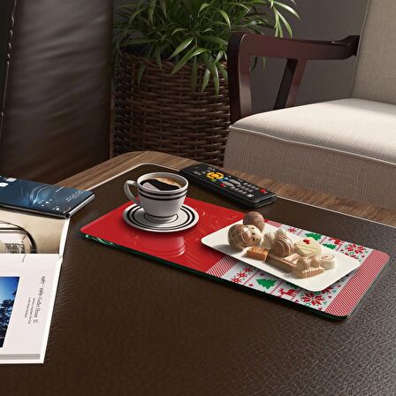 Decovetro Cam Kahve Sofra Sunum Tablası 2'li Set Kırmızı Ekose Dokuma Desenli 30 x 15 cm