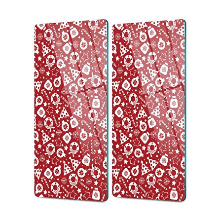 Decovetro Cam Kahve Sofra Sunum Tablası 2'li Set Kırmızı Karışık Desenli 30 x 15 cm