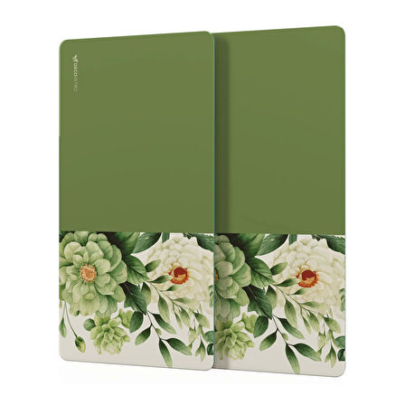 Decovetro Cam Kahve Sofra Sunum Tablası 2'li Set Vintage Yeşil Çiçekler 30 x 15 cm