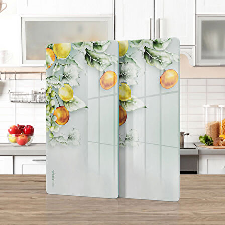 Decovetro Cam Kahve Sofra Sunum Tablası 2'li Set Vintage Fruit 30 x 15 cm