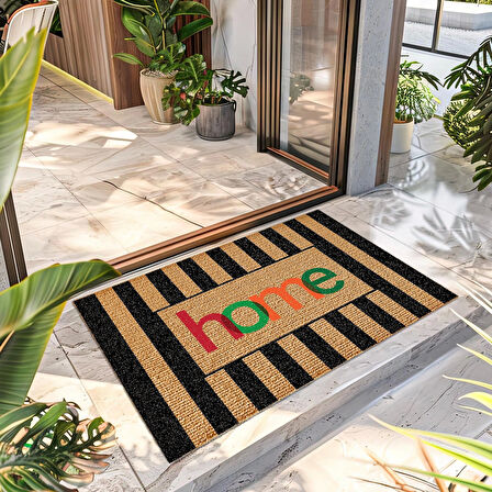 Decovetro Kapı Önü Halı Paspas Renkli Çizgili Home Desenli 40 x 60 Cm