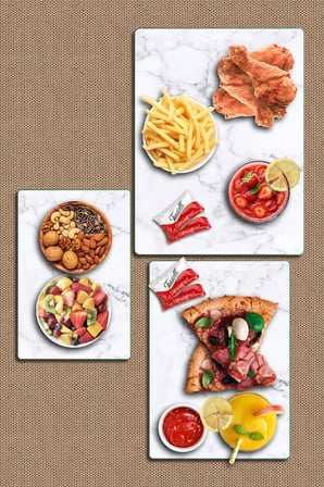 3'lü Cam Kesme Tahtası ve Sunumluk Beyaz Mermer Desenli 20 x 30, 25 x 35 ve 30 x 40 cm
