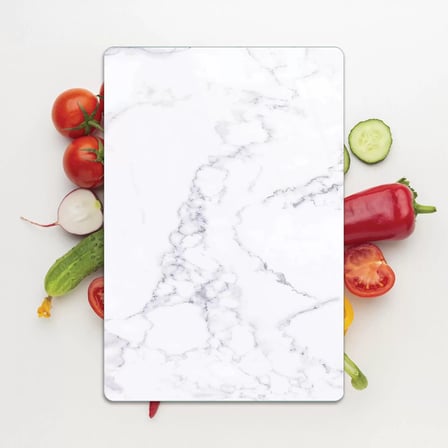 3'lü Cam Kesme Tahtası ve Sunumluk Beyaz Mermer Desenli 20 x 30, 25 x 35 ve 30 x 40 cm