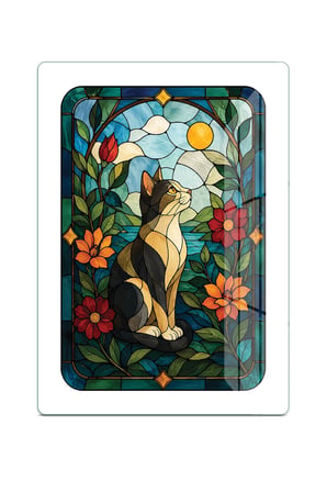 Vitray Kedi Doğa Manzara Desenli Cam Kesme Tahtası ve Sunumluk 25 x 35 cm