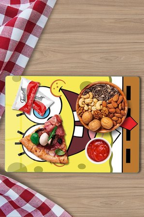 Sünger Bob Kravat Pantolon Desenli Cam Kesme Tahtası ve Sunumluk 25 x 35 cm