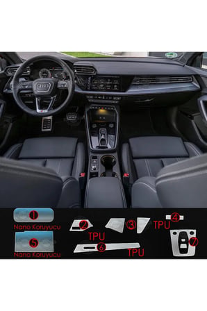 Audi A3 Uyumlu Navigasyon Dijital Gösterge Nano Ve Piano Black 9h Tpu Koruyucu 7 Li Set 2025
