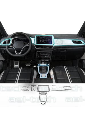 Volkswagen T-roc Uyumlu Vites Etrafı ve Ön Göğüs Piano Black 6'lı Set TPU Koruyucu 2022-2025