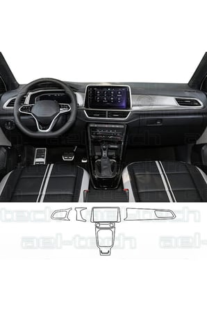 Volkswagen T-roc Uyumlu Vites Etrafı ve Ön Göğüs Piano Black 6'lı Set TPU Koruyucu 2022-2025