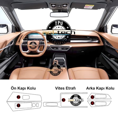 Kgm Ssangyong Torres / Actyon Uyumlu Vites Etrafı ve Kapı Kolları Piano Black TPU Koruyucu 2025-2026