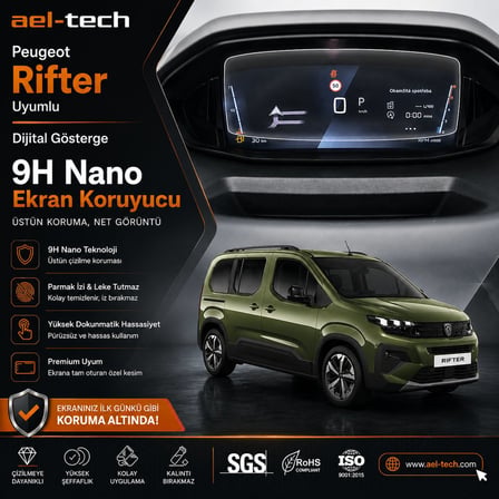 Peugeot Rifter Uyumlu Dijital Gösterge 9h Nano Ekran Koruyucu 2024-2026