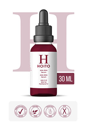 Hoito AHA BHA Serum 30ml - AHA%10  BHA %2  Niacinamide %2  Panthenol %1  Zinc PCA %1