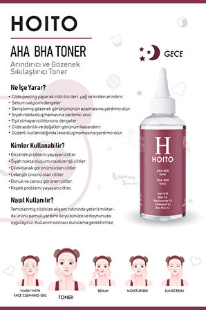 Hoito AHA BHA Tonik 200ml - AHA %10 BHA %2 Niacinamide %2 Panthenol %1 Zinc PCA %1