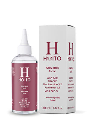 Hoito AHA BHA Tonik 200ml - AHA %10 BHA %2 Niacinamide %2 Panthenol %1 Zinc PCA %1