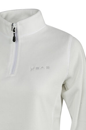 2AS Camila Kadın Yarım Fermuarlı İnce Polar Sweatshirt Beyaz