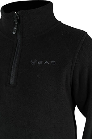 2AS Clara Çocuk Yarım Fermuarlı İnce Polar Sweatshirt Siyah