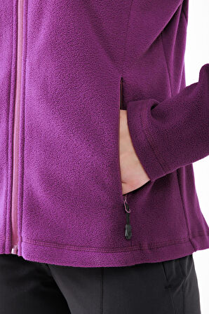 2AS Cara Kadın Tam Fermuarlı İnce Polar Sweatshirt Mor