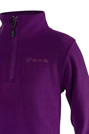 Clara Çocuk Yarım Fermuarlı İnce Polar Sweatshirt Mor