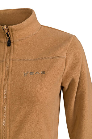 2AS Cara Kadın Tam Fermuarlı İnce Polar Sweatshirt Camel