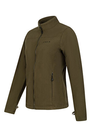 2AS Cara Kadın Tam Fermuarlı İnce Polar Sweatshirt Haki