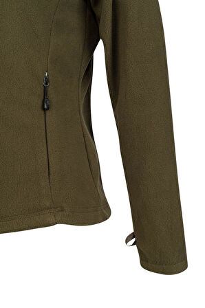 2AS Cara Kadın Tam Fermuarlı İnce Polar Sweatshirt Haki