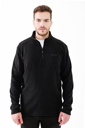 2AS Cedric Erkek Yarım Fermuarlı İnce Polar Sweatshirt Siyah