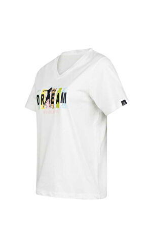 2AS ALONE BASKILI V YAKA KADIN T-SHİRT 404