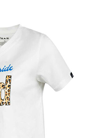 2AS ALONE BASKILI V YAKA KADIN T-SHİRT 410