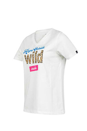 2AS ALONE BASKILI V YAKA KADIN T-SHİRT 410