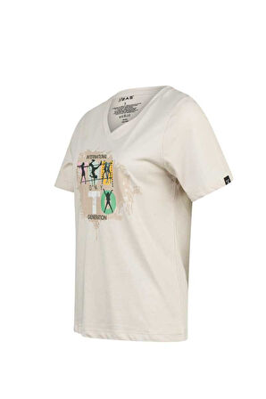 2AS ALONE BASKILI V YAKA KADIN T-SHİRT 403