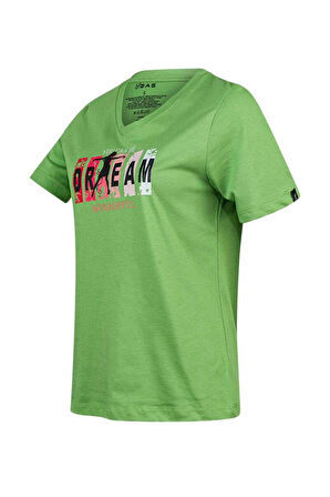 2AS ALONE BASKILI V YAKA KADIN T-SHİRT 404