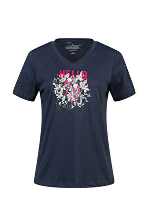 2AS ALONE BASKILI V YAKA KADIN T-SHİRT 402