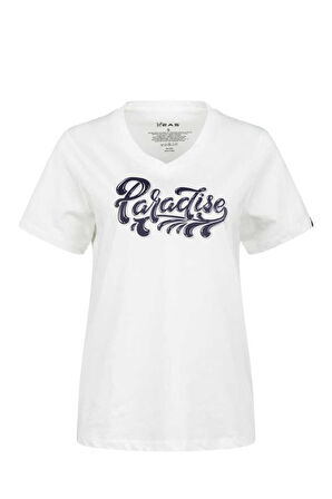 2AS ALONE BASKILI V YAKA KADIN T-SHİRT 406