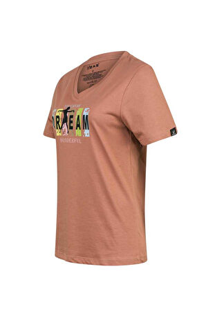 2AS ALONE BASKILI V YAKA KADIN T-SHİRT 404