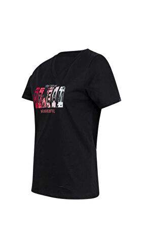 2AS ALONE BASKILI V YAKA KADIN T-SHİRT 404