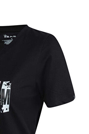 2AS ALONE BASKILI V YAKA KADIN T-SHİRT 404