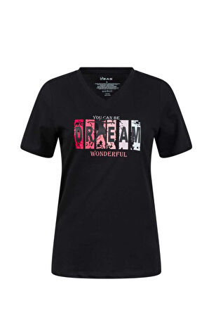 2AS ALONE BASKILI V YAKA KADIN T-SHİRT 404